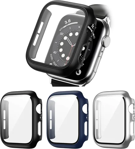 Vista 13 de Paquete de 2 fundas rígidas de policarbonato compatibles con Apple Watch, con protector de pantalla de cristal templado sin burbujas para accesorios