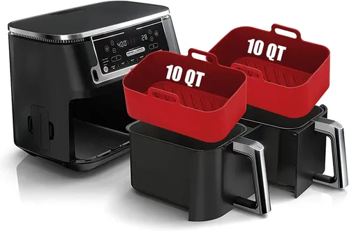 Vista 10 de 2 piezas de forros de silicona para freidora de aire rectangular para Ninja Foodi Dual DZ201 8QT/DZ090 6QT, MMH accesorios reutilizables