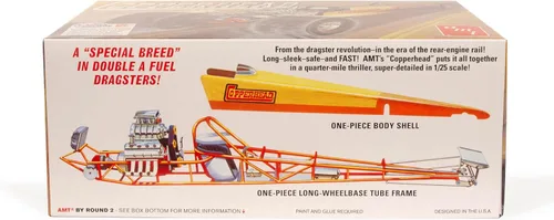 Vista 3 de AMT Skill 2 Kit de modelo 1934 Copperhead Motor trasero Doble A combustible Dragster Modelo a escala 1/25