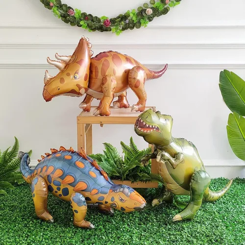 Vista 2 de Globos grandes de dinosaurio autoportantes 3PCS 96,52 cm Tiranosaurio Anquilosaurio Triceratops Globos inflables para kit de decoración de fiesta