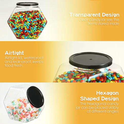 Vista 3 de Dandat 18 tarros de plástico con forma hexagonal para galletas con tapa de 28 onzas, tarro transparente de boca ancha para galletas, dulces