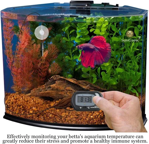 Vista 4 de SunGrow Termómetro digital Betta para peces de acuario tropicales, color negro, ventosas y 1 batería incluida, 1 unidad por paquete