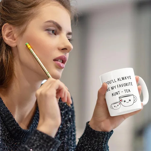 Vista 2 de Regalos de Navidad para tía, taza de té de mi tía favorita, taza divertida de la mejor tía de 11oz - Perfecta para cumpleaños, Navidad para tía