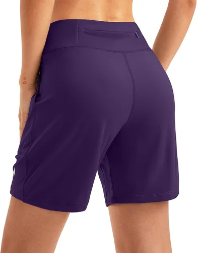 Vista 2 de SANTINY Bermudas de 6 pulgadas para mujer con bolsillos, pantalones cortos de cintura alta para correr