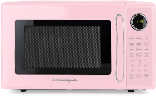 Vista 13 de Nostalgia Horno microondas para encimera con interior fácil de limpiar, microondas retro con pantalla LED y bloqueo para niños, horno compacto