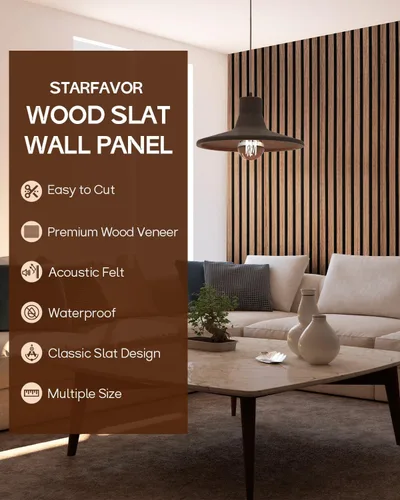 Vista 5 de Paneles acústicos de pared con listones de madera, 2 paneles de amortiguación de sonido de 47.24 x 23.82 pulgadas con acabado de madera natural