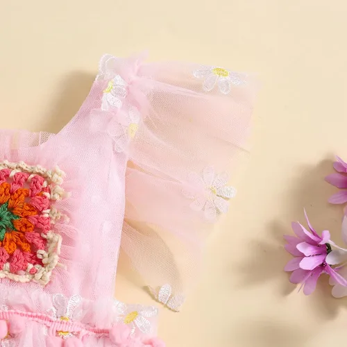 Vista 5 de Ursobutegl Mameluco de princesa para bebé recién nacida, vestido de malla bordado, elegante, tutú con falda, overol para cumpleaños