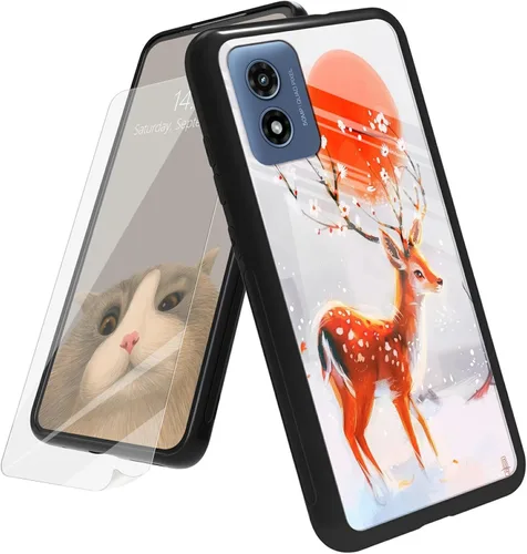 Vista 27 de Funda para Motorola Moto G Play 4G 2024 con protector de pantalla, parte trasera de vidrio templado + funda de silicona suave TPU absorción