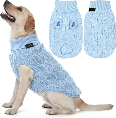 Vista 32 de Parisian Pet Suéteres de Navidad para Perros - Tipo Pullover, Suéter Azul para Perro con Cuello de Tortuga - Suéter Grueso de Punto Trenzado
