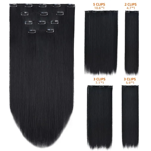 Vista 3 de Extensión de cabello negro oscuro, extensiones de cabello con clip de 22 pulgadas