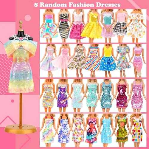 Vista 4 de BARWA - Paquete de 116 prendas y accesorios para muñecas, 5 vestidos de novia, 9 vestidos de moda, vestido deslizante, 3 tops, 3 pantalones, 2
