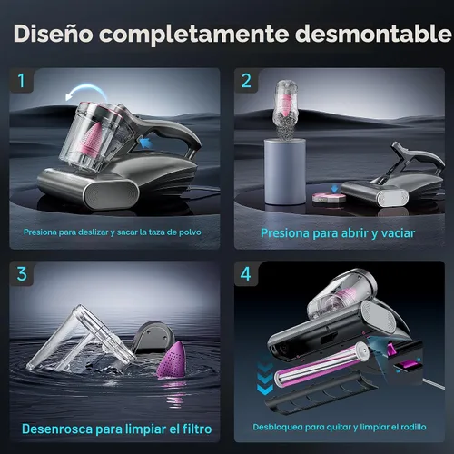 Vista 8 de uwant 16Kpa Mattress Vacuum Cleaner 450W Powerful Bed Vacuum Set of 1 Grey-rose