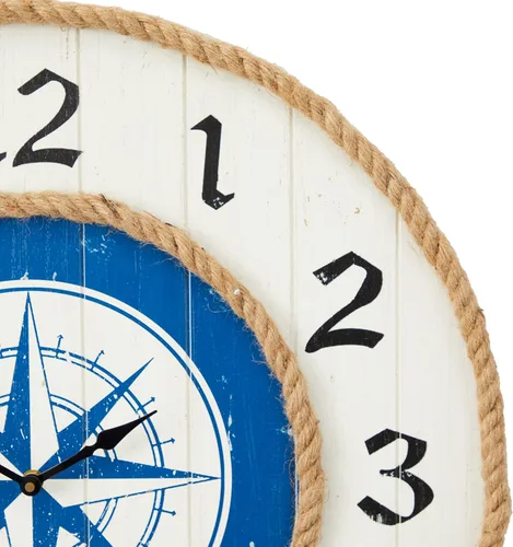 Vista 4 de Deco 79 Reloj de pared con brújula de madera con detalles de cuerda, 24 x 2 x 24 pulgadas, azul