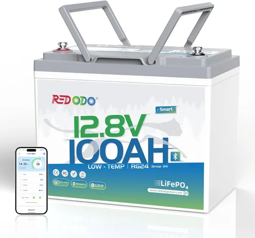 Vista 30 de Redodo LiFePO4 Batería inteligente Bluetooth 24V 50Ah TM baja temperatura, batería de litio integrada en 50Ah BMS, 10 años de vida útil, perfecta