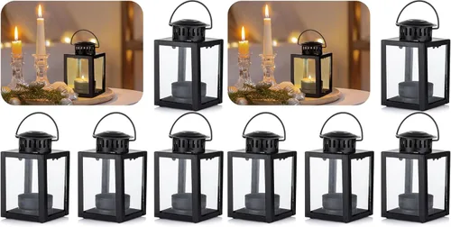 Vista 8 de Pequeño farol negro decorativo para exteriores, juego de 4