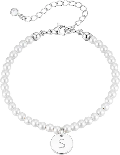 Vista 21 de Ursteel Pulsera de Perlas con Inicial para Mujer - Delicada Pulsera de Cuentas de Perlas con Letra Chapada en Oro de 14 Quilates para Mujer