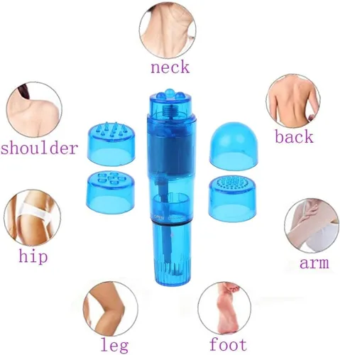 Vista 3 de Pequeño mini masajeador portátil para cara corporal, cuello, cabeza, masaje de espalda con 4 cabezas (1 unidad, azul)