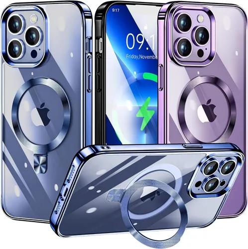 Vista 11 de [Anillo de CD compatible con soporte invisible MagSafe] Funda magnética para iPhone 12 / iPhone 12 Pro, parachoques galvanizado que no se pone