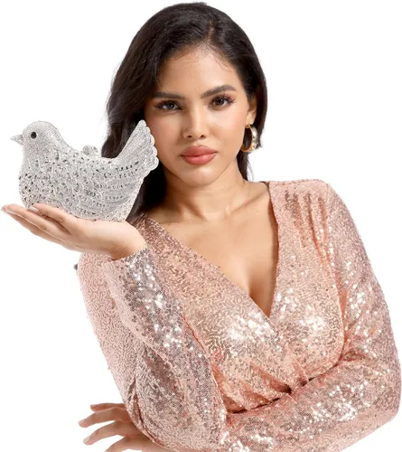 Vista 3 de Boutique De FGG Monederos de mano de cristal para mujer, elegante bolso de noche con diamantes de imitación, paloma de graduación, bolso de mano