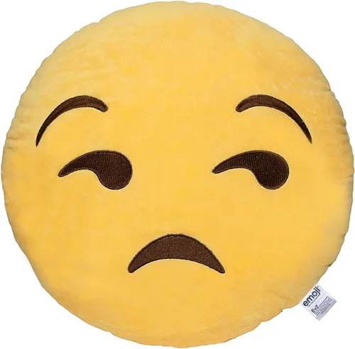 Vista 24 de Emoji Cara de Alienígena Cojín de Emoticón Relleno de Felpa Suave Almohada, Certificado Oficial, EvZ 31cm Gris