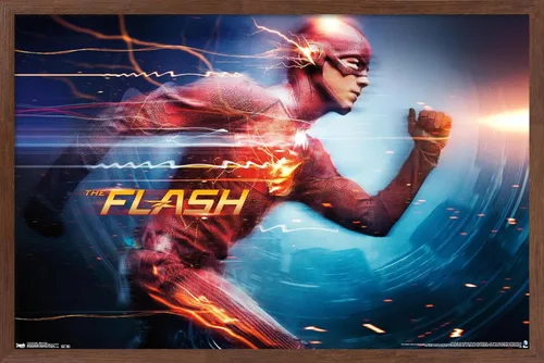 Vista 9 de DC Comics Arrowverse The Flash - Póster de pared Speed Force, 22.4 pulgadas de largo x 14.7 W, versión enmarcada de madera de granero