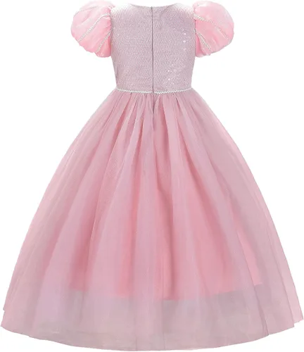 Vista 3 de JerrisApparel Vestido de princesa para niñas, disfraz de princesa de manga abombada con accesorios