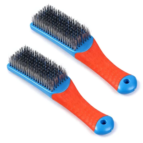 Vista 7 de 1 cepillo de acero azul de acero resistente al carbono y alambre de acero inoxidable Scratch Brush con mango ergonómico de goma