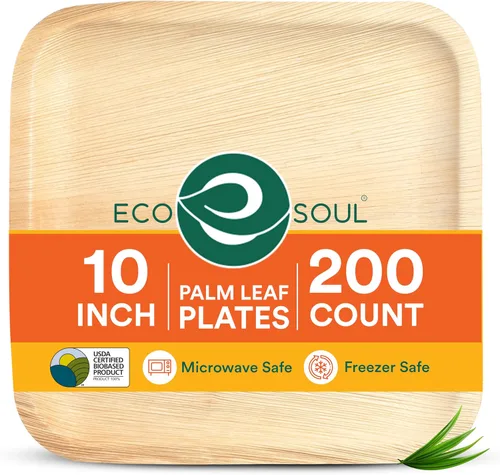 Vista 16 de ECO SOUL Platos de Hoja de Palma de 6" Cuadrados (50 Unidades) – Desechables, Ecológicos, Platos de Aperitivo de Bambú Biodegradables – Vajilla