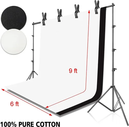 Vista 2 de HYJ-INC Sistema de soporte de fondo fotográfico con kit de soporte de fondo de 8,5 x 10 pies, fondo de pantalla de muselina 100% algodón