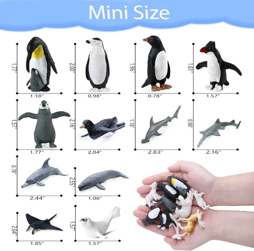 Vista 2 de SIENON Paquete de 26 figuras de animales polares, mini criaturas marinas árticas antárticas de plástico, pingüino, oso polar, morsa, búho nevado