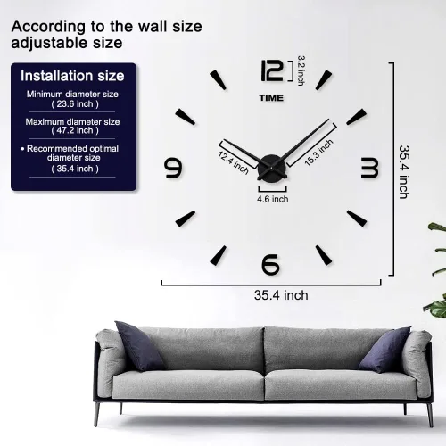 Vista 5 de Kit de reloj de pared grande, reloj de pared sin marco 3D con calcomanías de número de espejo para decoración del hogar, sala de estar, dormitorio