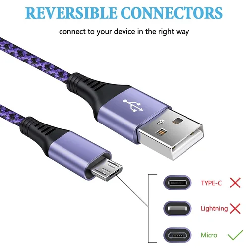 Vista 5 de Cable Micro USB, [4 unidades/3 pies] Cable de carga USB para Android macho a micro B, cable de datos de alta velocidad de carga Nylon trenzado