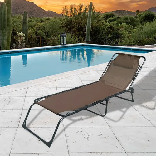 Vista 4 de Marbueno Tumbona Plegable Acero Con Cojin Jardin y Piscina 190X58X27 cm Marron 10001