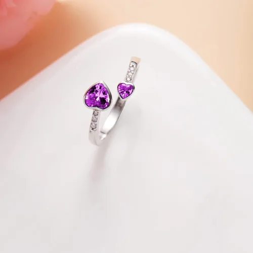 Vista 5 de LANE WOODS Anillos de piedra natal para mujer, plata de ley 925, doble corazón, abierto, anillo de banda ajustable