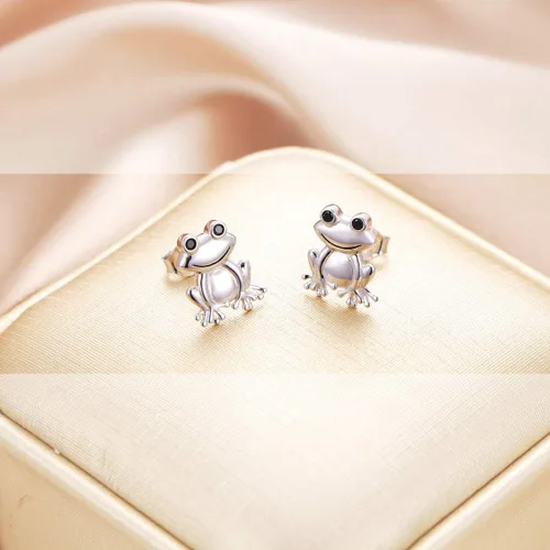 Vista 5 de Alphm Juego de joyas de plata de ley S925 con forma de corazón de rana, anillo y pulsera para mujeres y niñas