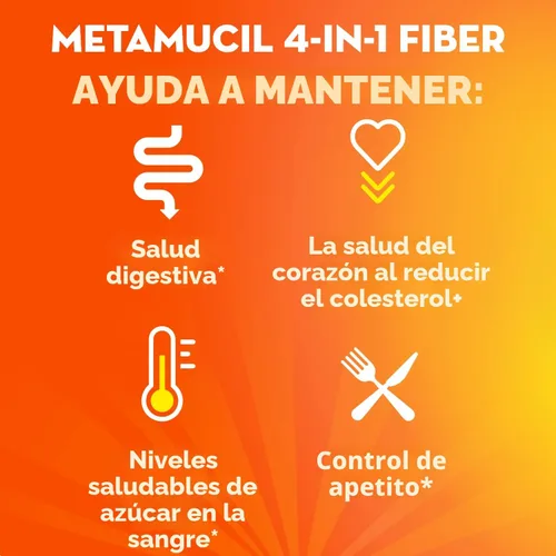 Vista 5 de Metamucil Paquetes para llevar, sin azúcar, 44 paquetes, suplemento de fibra de cáscara de psyllium 4 en 1, sabor a naranja, porciones individuales