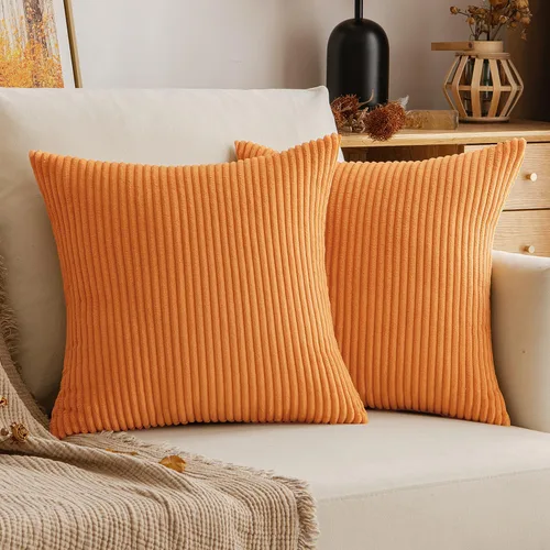 Vista 21 de EMEMA Fundas de Cojines Decorativos de Pana Suave a Rayas Cuadradas, Fundas de Almohadas de Primavera para Sofá, Dormitorio, Silla, Automóvil 16 x