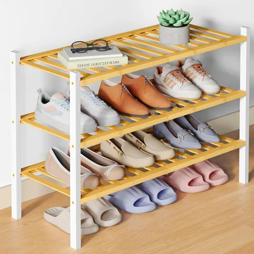 Vista 32 de Smiry Zapatero de bambú para armario, organizador de zapatos de madera de 3 niveles, estante apilable de almacenamiento de zapatos de madera