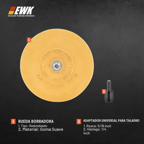 Vista 2 de EWK Rueda de goma para borrar, 2 unidades, para taladro, ideal para adhesivos, rayas y eliminación de calcomanías