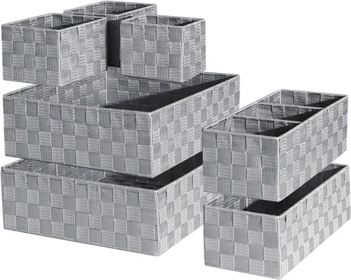 Vista 9 de Organizador de cajones, cestas de cubo para estantes de almacenamiento, canasta tejida pequeña hecha a mano, contenedores de almacenamiento poco
