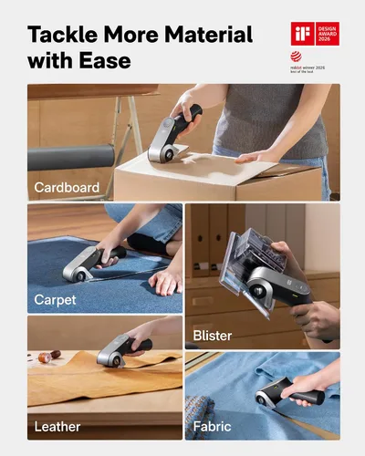 Vista 8 de HOTO EdgeFlow - Tijeras eléctricas inalámbricas, hoja de titanio autoafilable, cortador de cartón eléctrico de pantalla inteligente, modo de impulso