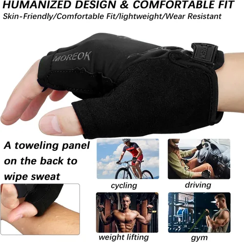 Vista 3 de MOREOK - Guantes para bicicleta de montaña (MTB) y ciclismo de descenso (DH), para hombres, de medio dedo, con almohadilla de gel que absorbe