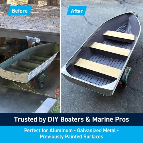 Vista 3 de TotalBoat Pintura de aluminio para lanchas, barcos bajos, botes, botes anfibios, barcos Jon y pontones (Verde Ejército, Quart)