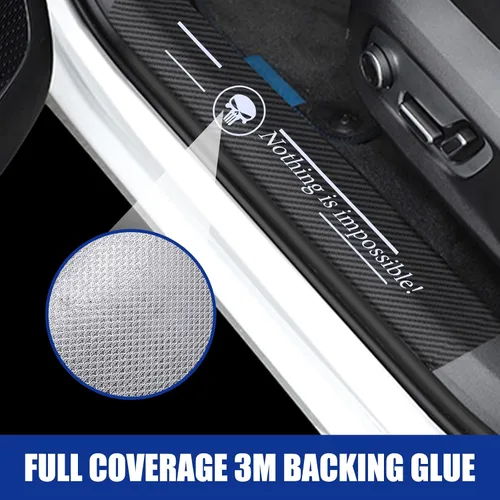 Vista 5 de NEFZT508KLT-4PS - Protector de umbral de puerta de cuero de fibra de carbono para automóvil, protector universal de pedal de bienvenida, resistentes