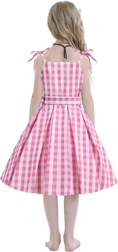 Vista 2 de Benylion Pink Costume Dress for Girls Kids Movie Cosplay Classical Dress Up Outfits Halloween Birthday Party Fancy Dresses