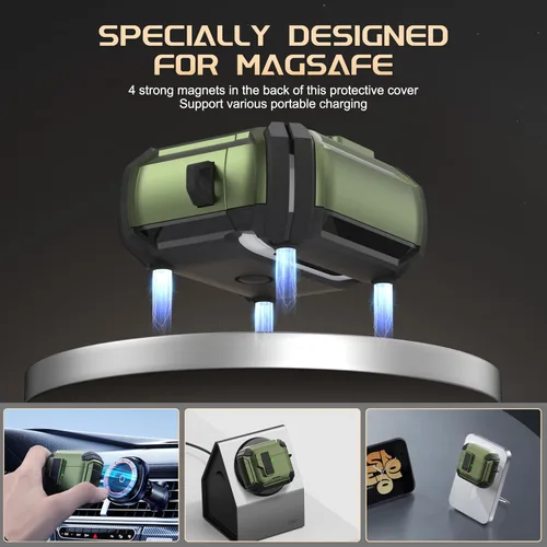 Vista 4 de Maxjoy Funda protectora para AirPods 4 2024, funda protectora para AirPods de 4ª generación con bloqueo automático, compatible con MagSafe, Verde