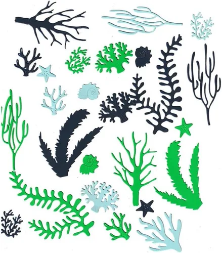 Vista 6 de Troqueles de corte de coral de algas marinas, caracolas de estrella de mar de mar, plantillas de metal en relieve para tarjetas de álbumes