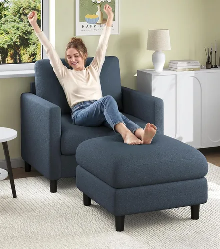Vista 47 de Welzona Loveseat, 51" Small L Shaped Couch, Comfy Teddy Love Seat with Ottoman Set, Tool-Free Setup Loveseat Sofa with Ottoman, All-Wood Small Sofa