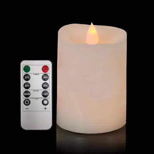 Vista 8 de Juego de velas parpadeantes sin llama de 3 x 3 pulgadas de cera real LED de 600 horas con temporizador remoto, control para fiesta de boda en Marfil