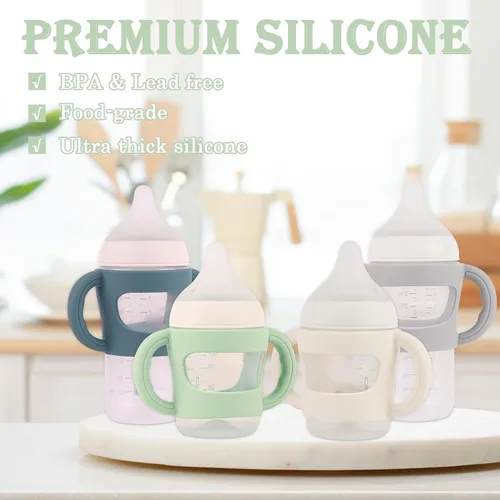 Vista 3 de Paquete de 4 asas de biberón, fundas de silicona para biberones NUK Beige+Gris+Azul+Verde
